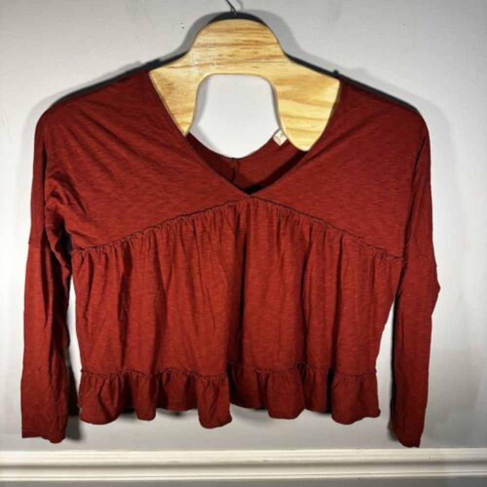Altar’d State Red/Orange Raw‎ Hem Long Sleeve Tunic Top Blouse Size Large